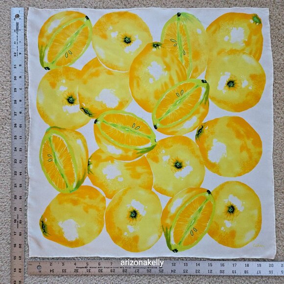Echo Silk Scarf Neckerchief Hand-rolled Lemons Oranges Citrus - Picture 2 of 8